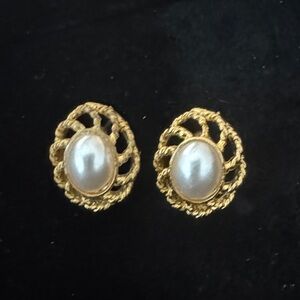 Vintage Gold and Pearl Swirl Earrings